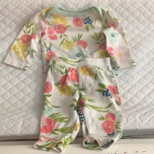 Cute flower two pieces set long shirt and long pants